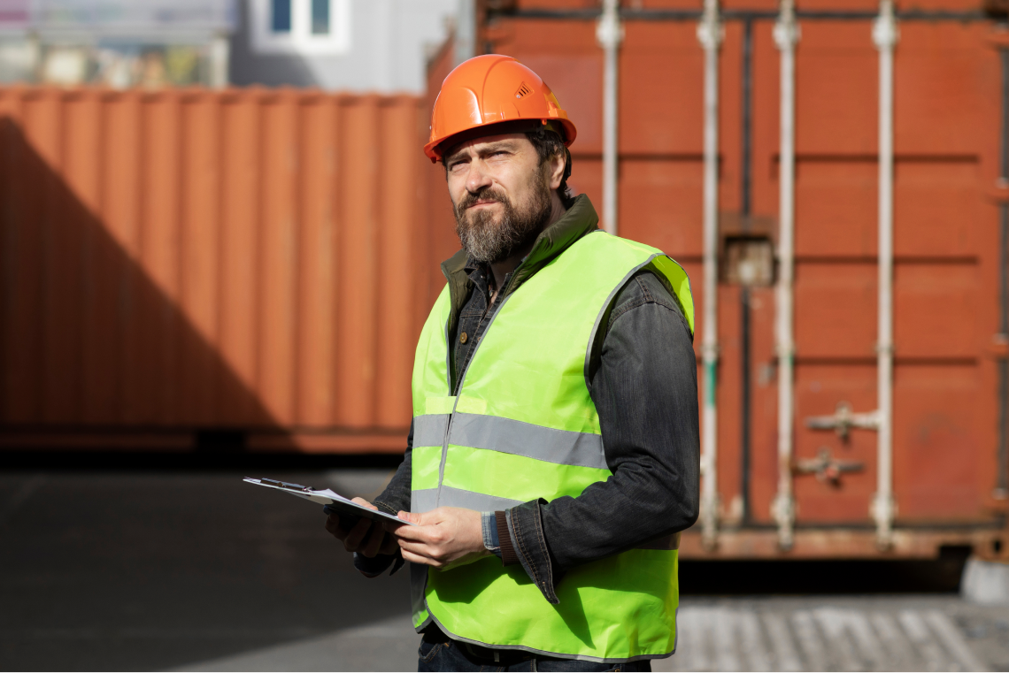 Technician with safety helmet onsite
